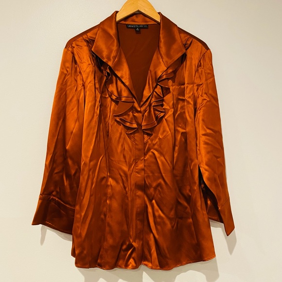 Lafayette 148 New York Tops - Lafayette 148 New York Ruffle Front Silk Blouse